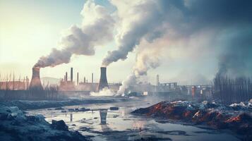 ai genererad förorenad luft i industriell område med fabrik rök foto