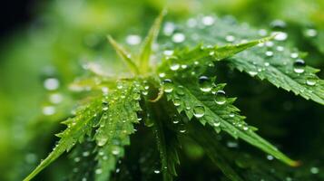 ai genererad cannabis blad närbild med synlig trichomes foto