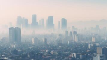 ai genererad en se av en stad i de dimma foto