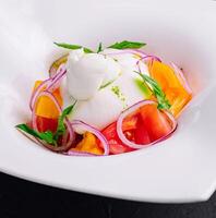 sallad med traditionell italiensk burrata ost foto