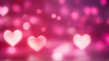 ai genererad hjärta formad lysande lampor med rosa suddig bokeh bakgrund. födelsedag, Semester hälsningar kort, dekorativ webb baner, hjärtans dag foto