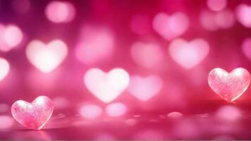 ai genererad hjärta formad lysande lampor med rosa suddig bokeh bakgrund. födelsedag, Semester hälsningar kort, dekorativ webb baner, hjärtans dag foto