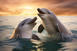 ai genererad par kärleksfull delfiner. generera ai foto