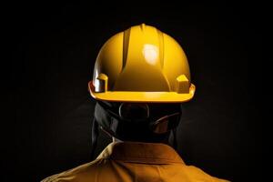ai genererad skyddande arbetstagare med gul hjälm hatt. generera ai foto
