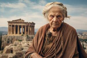 ai genererad flerskiktad grekisk gammal kvinna gammal stad. generera ai foto