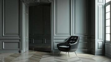 ai genererad en grå interiör Utsmyckad med invecklad lister, utsöndrar ett aura av klassisk elegans och raffinemang. foto