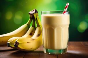 ai genererad friska banan smoothie, diet smoothie för vikt förlust, avgiftande frukt smoothie, friska äter och näring, organisk Produkter foto