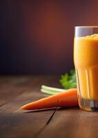 ai genererad avgiftande smoothie, friska morot smoothie, diet smoothie för vikt förlust, organisk Produkter, friska mat, färsk grönsaker, vertikal baner foto