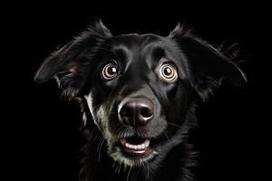ai genererad svart överraskad hund foto
