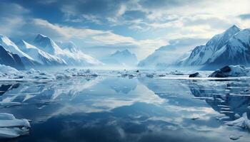 ai genererad majestätisk berg räckvidd speglar lugn skönhet i frysta arktisk landskap genererad förbi ai foto