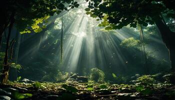 ai genererad lugn scen natur mysterium i en tropisk regnskog genererad förbi ai foto