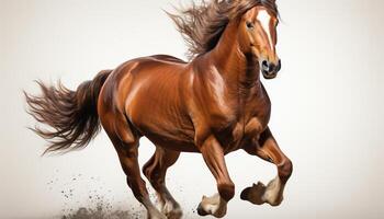 ai genererad löpning häst i natur, manen strömmande, frihet och skönhet genererad förbi ai foto