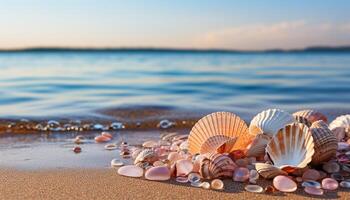 ai genererad abstrakt skönhet i natur sommar lugn havsbild, gul sand, blå vatten genererad förbi ai foto