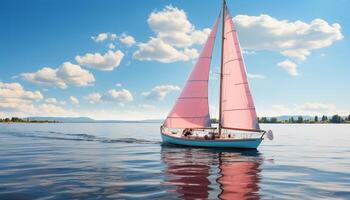 ai genererad segling Yacht glider på lugn vågor, fattande natur skönhet genererad förbi ai foto