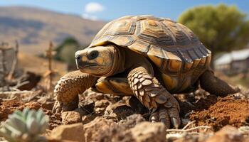 ai genererad söt sköldpadda gående långsamt i natur, en skön syn genererad förbi ai foto