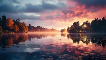 ai genererad lugn scen solnedgång speglar på vatten, natur vibrerande skönhet genererad förbi ai foto