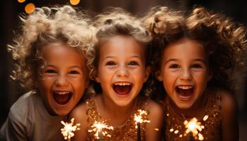 ai genererad leende barn fira, skratt, och njut av en roligt födelsedag fest genererad förbi ai foto