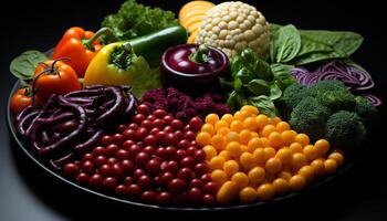 ai genererad friska äter färsk, organisk grönsaker en färgrik, gourmet måltid genererad förbi ai foto