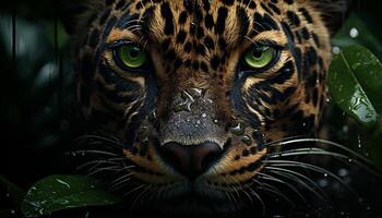 ai genererad tiger våldsam blick fångar skönhet i natur vild, grön skog genererad förbi ai foto