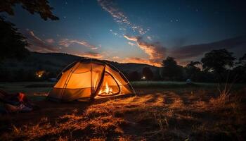 ai genererad camping under de stjärnor, natur skönhet tänds lugn landskap genererad förbi ai foto