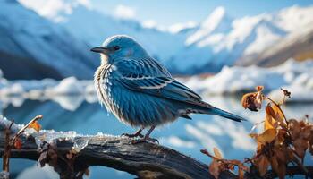 ai genererad en fiskmås perching på en gren, njuter de lugn vinter- genererad förbi ai foto