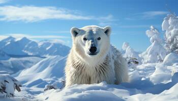 ai genererad en majestätisk arktisk hund promenader i de snöig vildmark genererad förbi ai foto