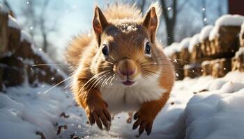 ai genererad söt fluffig kanin Sammanträde i snö, äter frost täckt material genererad förbi ai foto