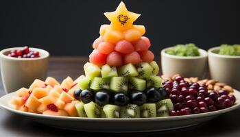 ai genererad färsk frukt sallad, en färgrik och friska sommar aptitretare genererad förbi ai foto