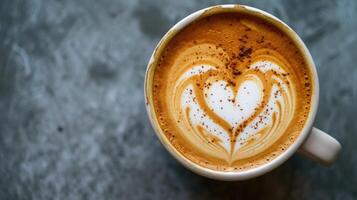 ai genererad hjärta mönstrad kaffe kopp brygger kärleksfylld arom, ai genererad foto