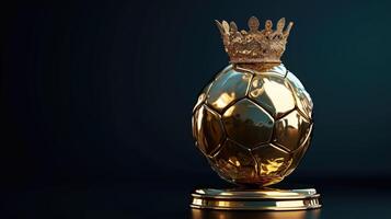 ai genererad isolerat guld fotboll boll på en mörk svart bakgrund strålar elegans och stil. ai genererad. foto
