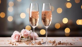ai genererad romantisk firande champagne, vin, kärlek, elegans, fest, lysande, kristall genererad förbi ai foto