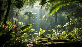 ai genererad vibrerande grön lövverk filtar lugn tropisk regnskog i sommar genererad förbi ai foto