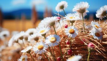 ai genererad gul daisy blommar i äng, natur vibrerande sommar skönhet genererad förbi ai foto