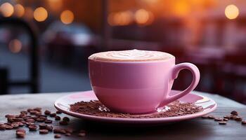 ai genererad färsk cappuccino på trä- tabell, en perfekt kaffe ha sönder genererad förbi ai foto