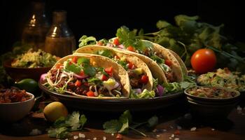 ai genererad friskhet och krydda i en mexikansk taco skål av godhet genererad förbi ai foto