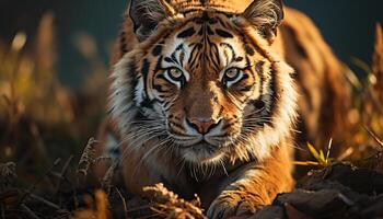 ai genererad majestätisk bengal tiger stirrande, vild skönhet i natur genererad förbi ai foto