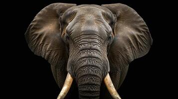 ai genererad närbild av vild afrikansk elefant isolerat på svart bakgrund foto