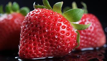 ai genererad friskhet och sötma av mogen jordgubbe, en friska gourmet efterrätt genererad förbi ai foto