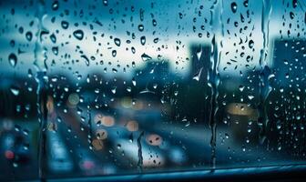ai genererad regndroppar på de fönster av de bil foto