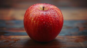 ai genererad färsk äpple på en trä- tabell foto