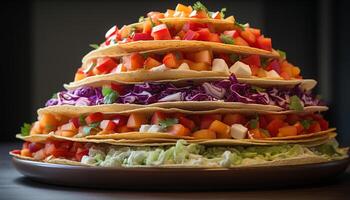 ai genererad färsk guacamole på en taco, en utsökt mexikansk måltid genererad förbi ai foto