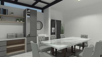 modern interiör dining rum design med lagring avdelning skåp, 3d illustration foto