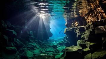 ai genererad de overkligt skönhet av ett under vattnet grotta foto