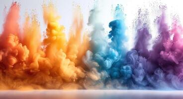 ai genererad Färg explosion färgrik regnbåge pulver flyg explosion foto