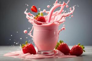 ai genererad jordgubb milkshake med stänk foto