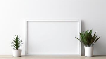 ai genererad upphöja din konstverk med ett tömma horisontell ram attrapp i en modern minimalistisk interiör, ai genererad foto