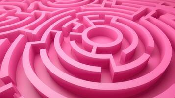 ai genererad navigera genom en fascinerande rosa labyrint ledande till en cirkulär Centrum, ai genererad. foto