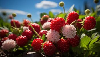 ai genererad friskhet av sommar bär, natur ljuv gourmet efterrätt på tabell genererad förbi ai foto