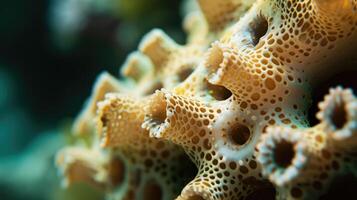 ai genererad stänga upp av korall bit med naturlig hål, avslöjande invecklad texturer. ai genererad. foto