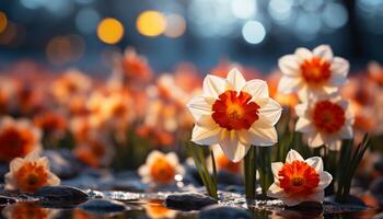 ai genererad en vibrerande bukett av färgrik blommor ljusnar de lantlig landskap genererad förbi ai foto